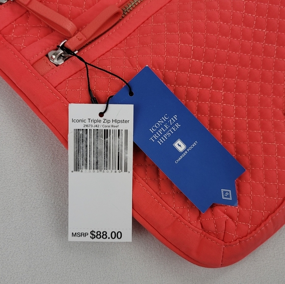 Vera Bradley Iconic Triple Zip Hipster Coral Reef Purse - Picture 3 of 15